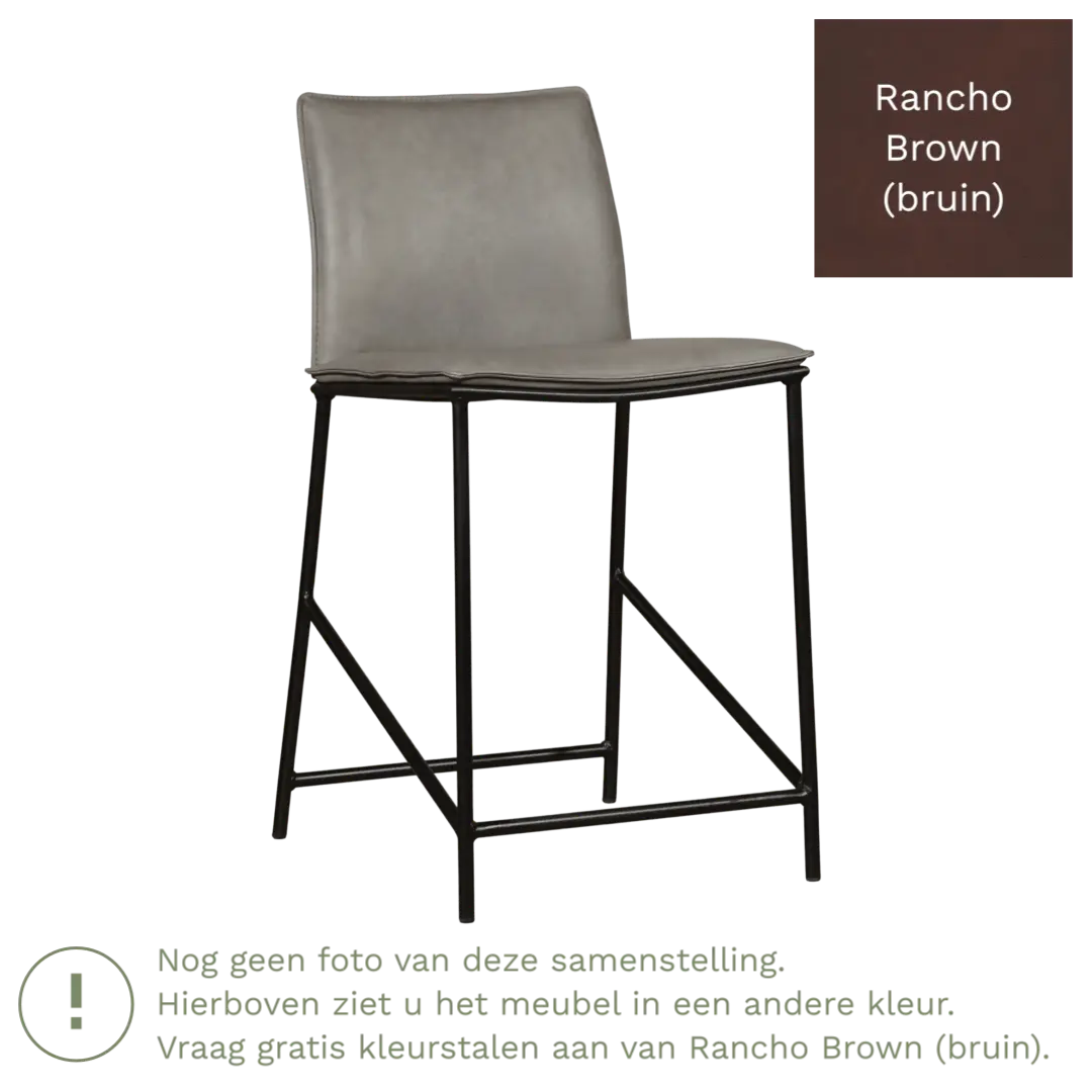 afbeelding van Leren barkruk laag Favor - Rancho Brown (bruin) - poten staal rond zwart